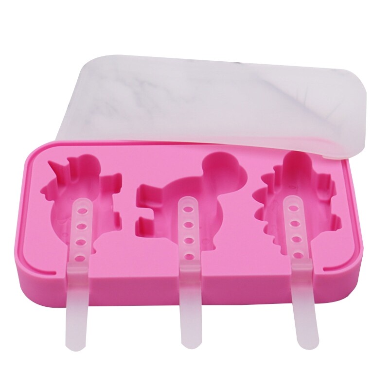 3 Holes Ice Cream Mold Dinosaur Shape Ice Pop Molds Popsicles Makers Kitchen Gadgets Ice Popsicles Molds DIY Accessories