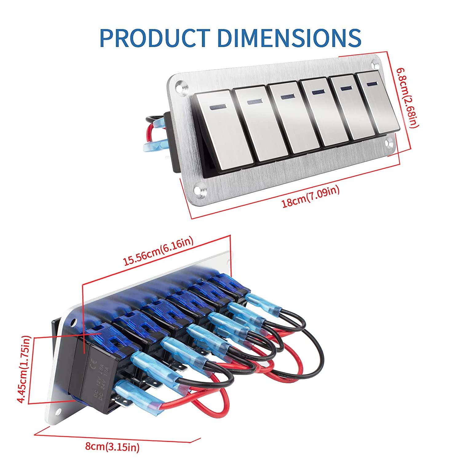 Durable Metal 2-8 Rocker Switch Panel Marine Automotive Switch Panel 12V~24V Overload Protection LED Light High Quality Waterproof Switch Panel Marine RV Rocker Switch Panel