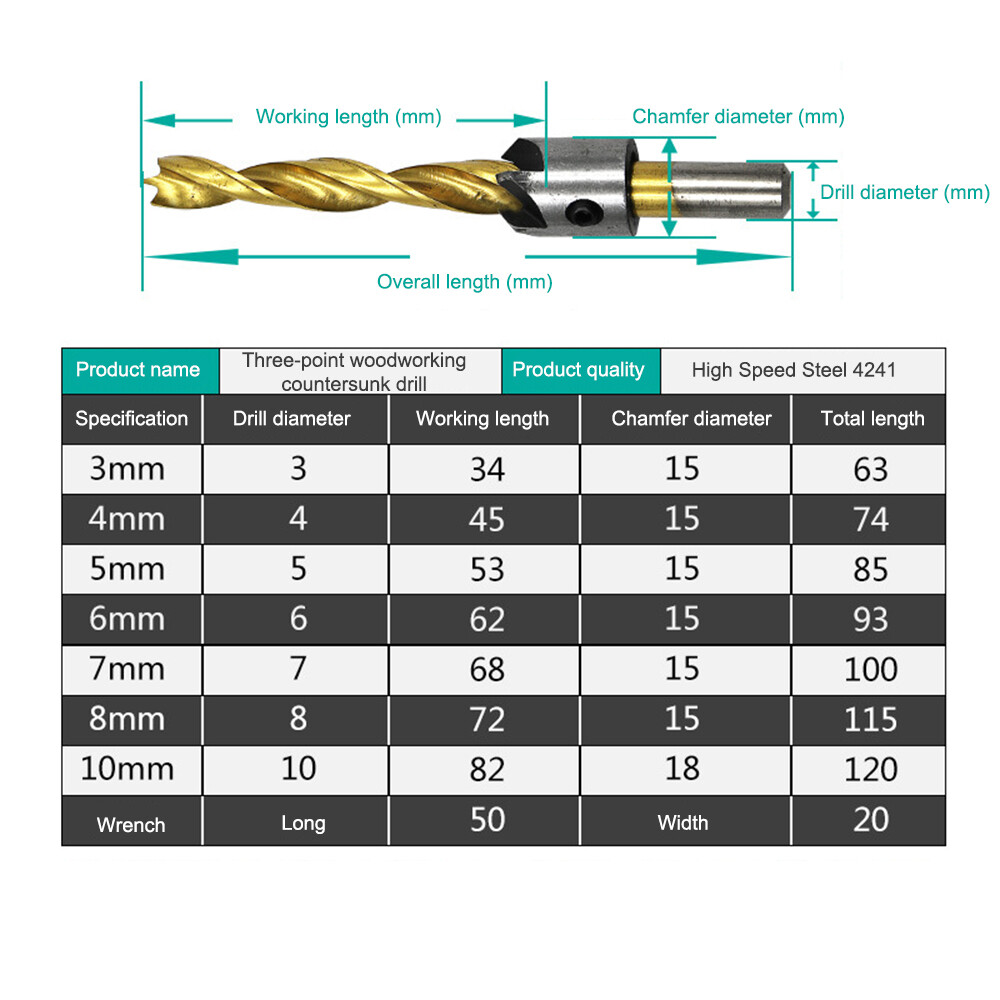 Titanium-plated tri-point woodworking drill reaming drill bit countersink drill set woodworking chamfer