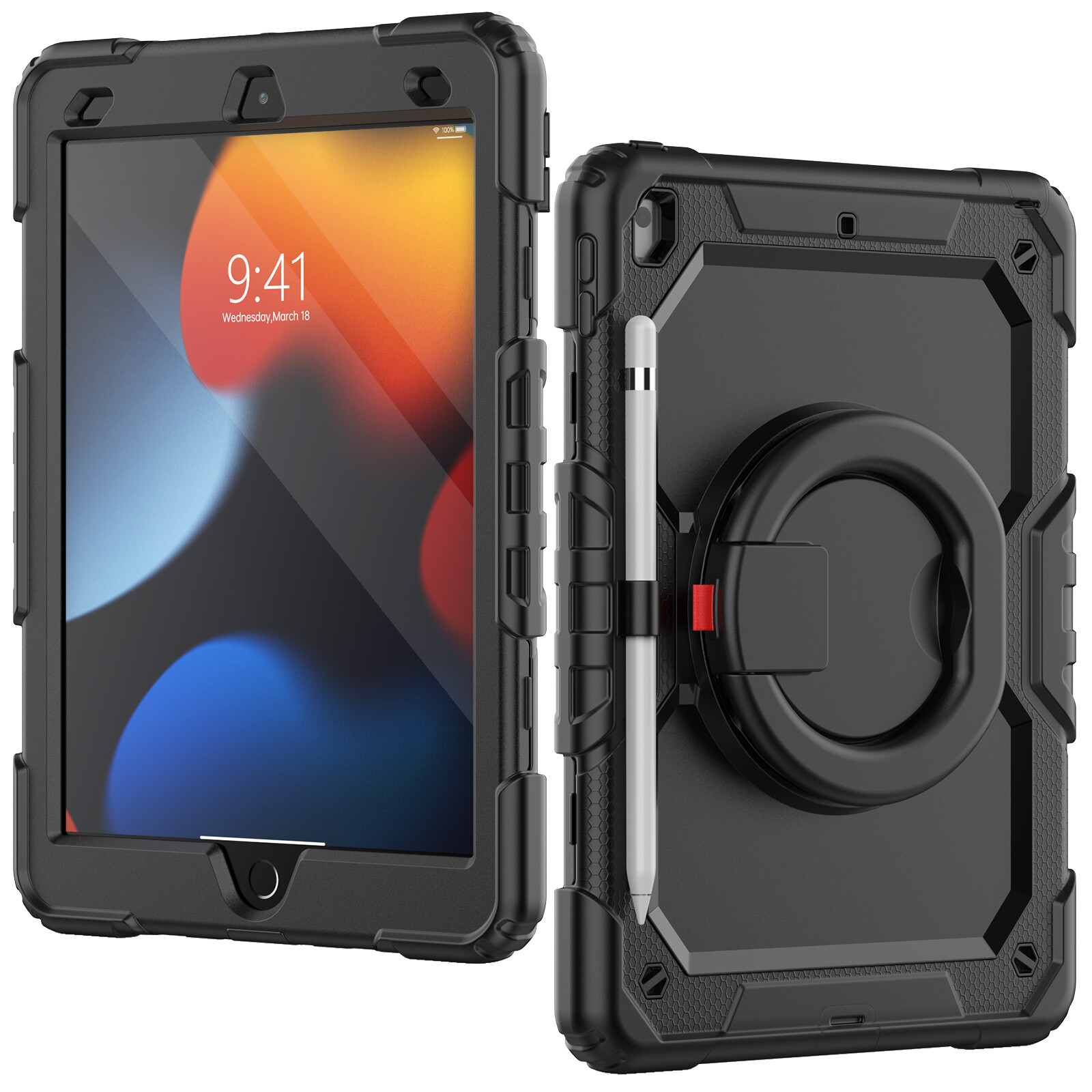 360 Rotating Multi-Functional Handle Ring Pencil Holder Shockproof Case for iPad 10th Gen 10.9 inch 2022, iPad 9th/8th/7th Gen 10.2 inch,iPad Air 5 Air 4,Pro 11 2021 2022,iPad 6th 5th Gen,Air 3,Air 2,Mini 6 5 4
