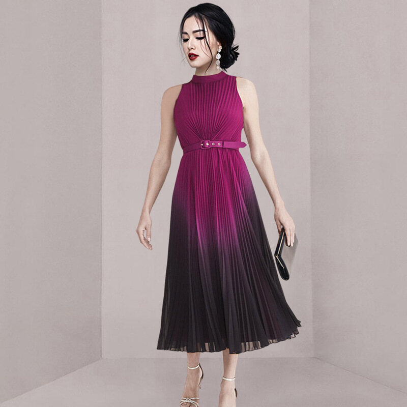 Đầm sang trọng Gradient Mới Xếp Li của phụ nữ