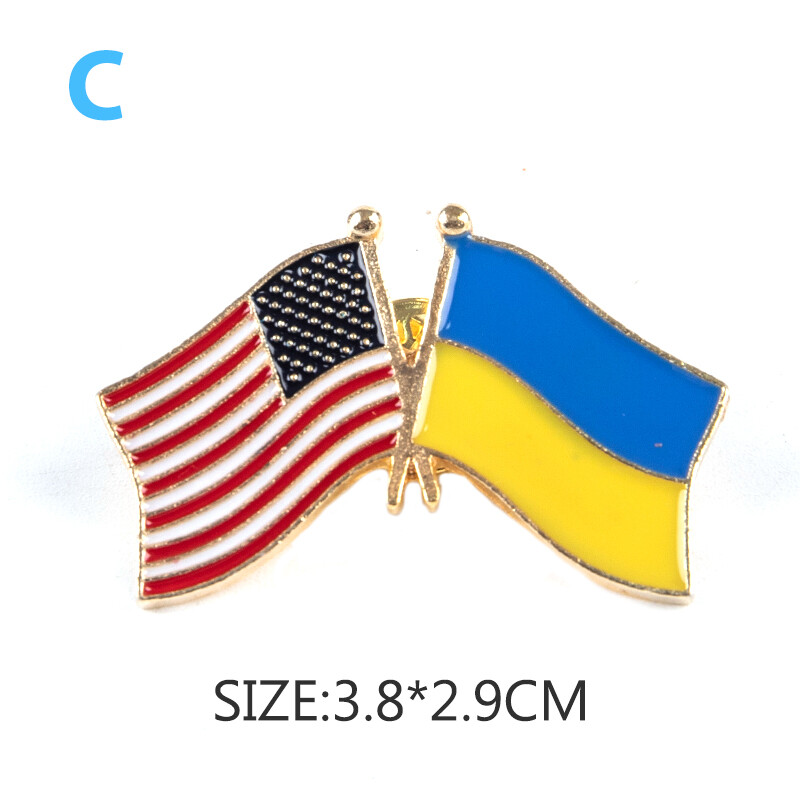 U.S.A & Ukraine Friendship Badge Flag Brooch National Flag Lapel Pin Collections