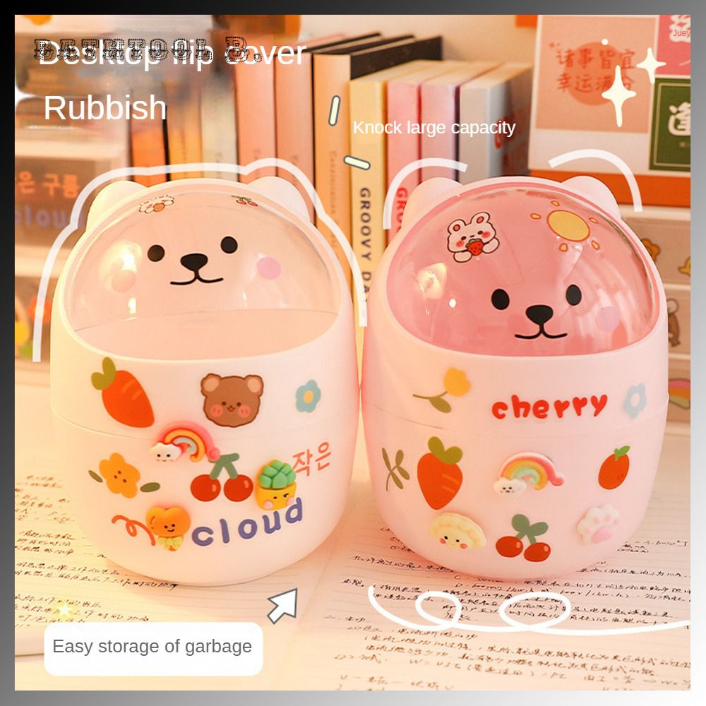 Creative Home Desktop Mini Trash Can Cover Storage Bucket Trash Can Practical Garbage Waste Bins Bag Holder Kitchen Bathroom Bedroom (with trash bag&sticker