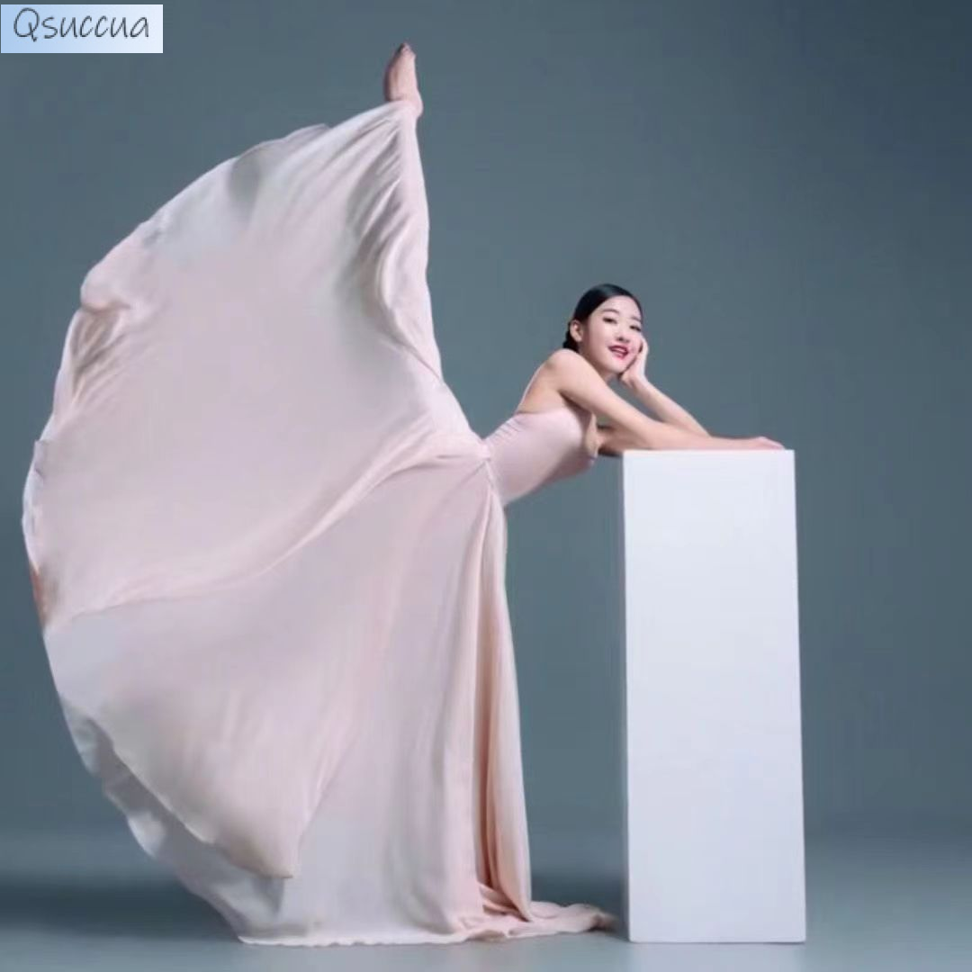 Women Classical Dance Chiffon Lace up Ballet Classical Dance Performance Elegant Practise Long Skirt