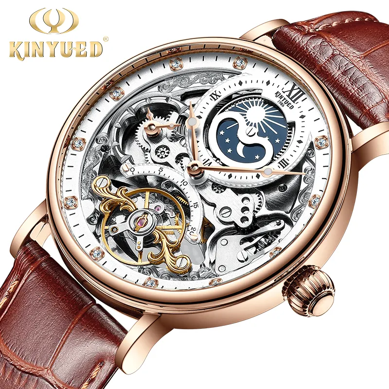 Kinyued ไขลานอัตโนมัติ Tourbillon นาฬิกากีฬาที่เดินทางมาพักผ่อนธุรกิจดวงจันทร์นาฬิกา R elojes Para hombre,กะโหลกนาฬิกา,นาฬิกายี่ห้อ,นาฬิกาแฟชั่น,นาฬิกาผู้ชาย,นาฬิกาทหาร