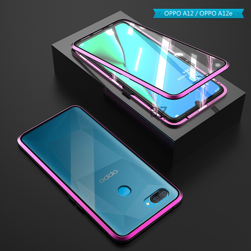 For OPPO A12 / OPPO A12e Magnetic Case 360 Front+Back double-sided 9H Tempered Glass Case For OPPO A12 / OPPO A12e Metal Bumper Case