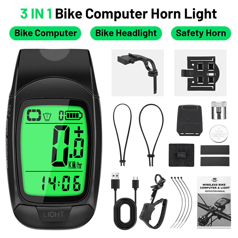 WEST BIKING Bicycle Computer Bike Front Light Bike Horn 3 In 1 Cycling Speedometer 4000MAh 800 Lumen Bike Light Flashlight Bicycle Accessories