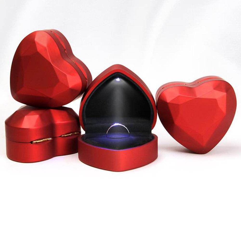 Heart Shape LED Light Ring Holder Box Proposal Wedding Band Display Storage Case