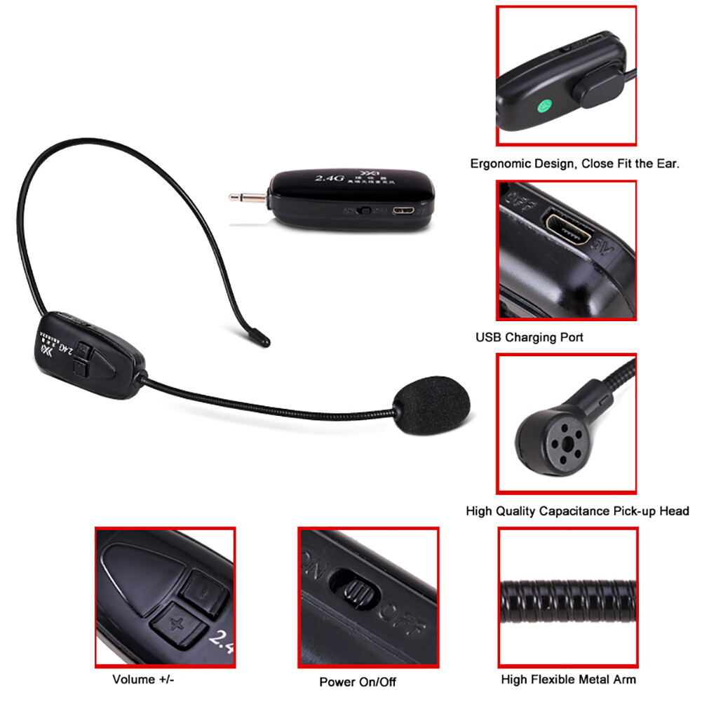 2.4g wireless microphone radio speaker stereo headset microphone teaching guide