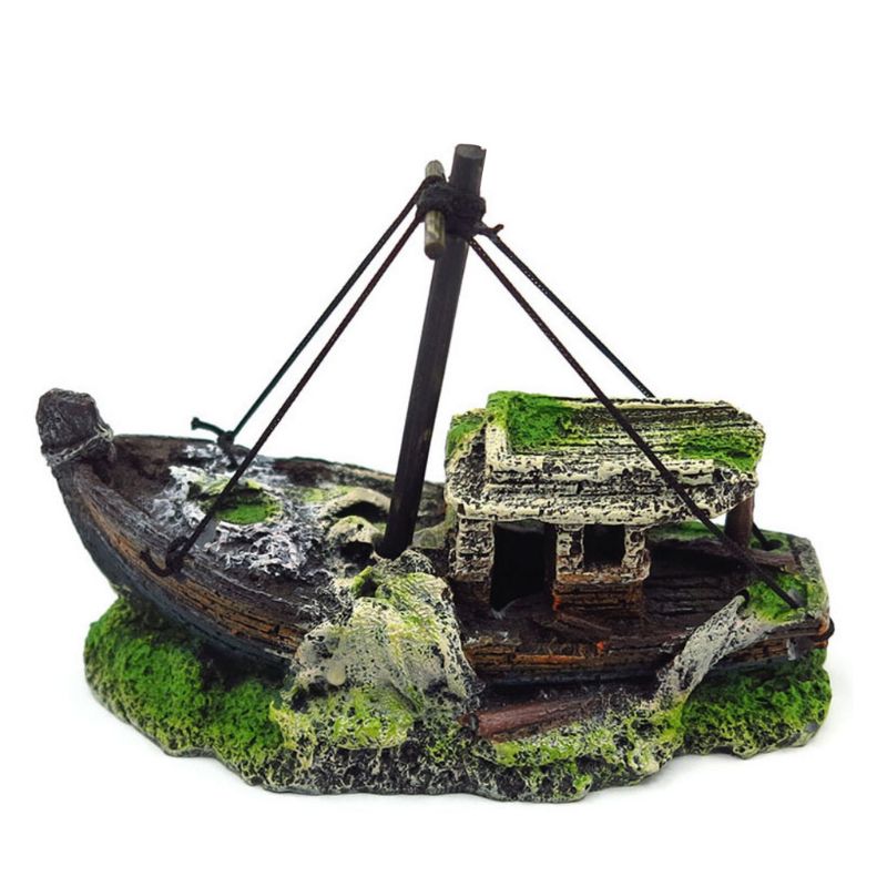Aquarium Decoration Wreck Broken Ship Shape Resin Ornament Fish Ttank Landscape Accessories