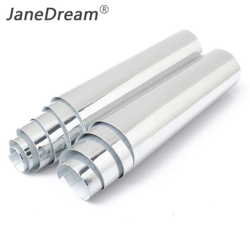 JaneDream 152CM Bạc Chrome Gương Vinyl Bọc Phim Xe Sticker Decal Tấm Bong Bóng Miễn Phí 8x60