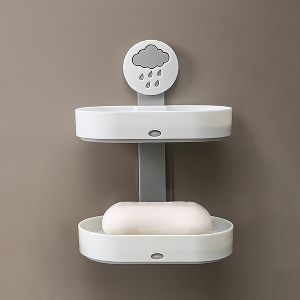Terylin 2-layer Cute Cloud Punch Free Soap Storage Box Draining Rack Bathroom Organizer