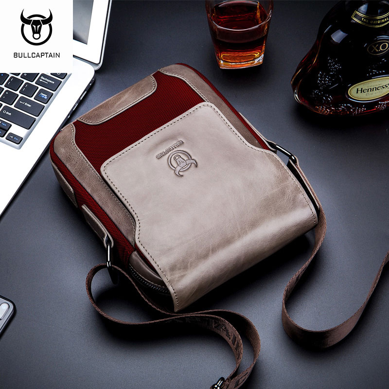 Bullcaptain Đeo Vai Da túi đưa thư nam của thời trang kinh doanh 7.9 inch Túi đựng máy tính bảng đa chức năng thoáng khí chống trầy xước Túi Messenger