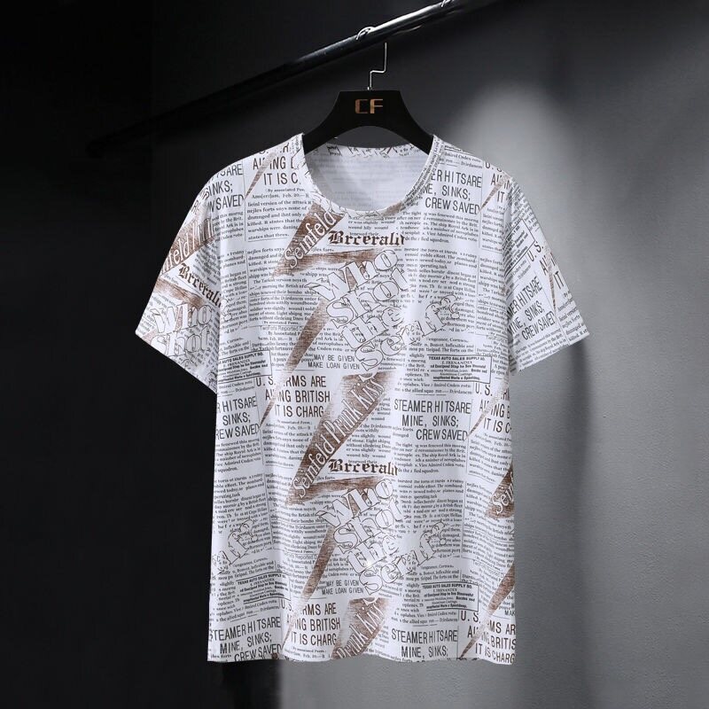 【XL-10XL】170KG Can Wear Large Big Plus Size Fat Oversize 70%Cotton Mens Letter Print Short Sleeve Cool T-Shirt Loose Casual In Summer