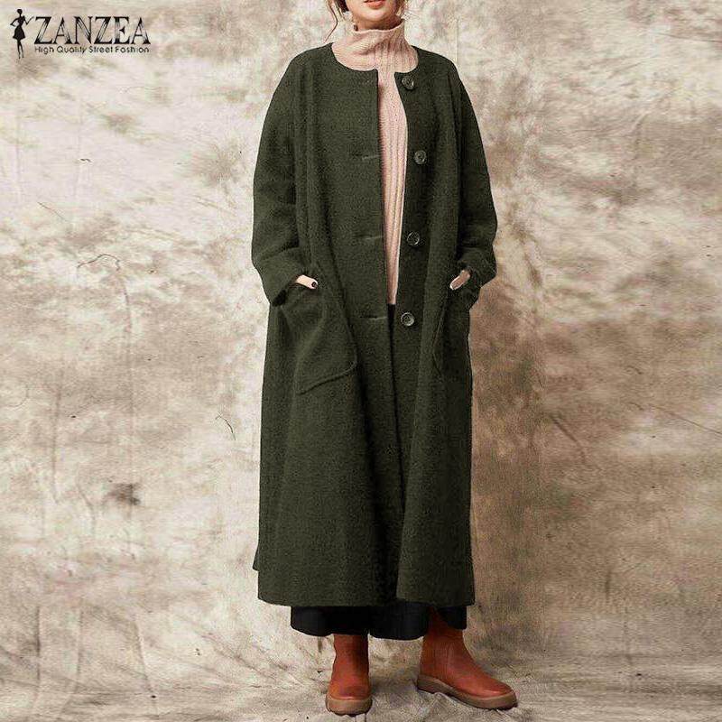 Zanzea Wanita Musim Dingin Kebesaran Kancing Lengan Panjang Mantel Jaket Wanita Pakaian Luar Parka