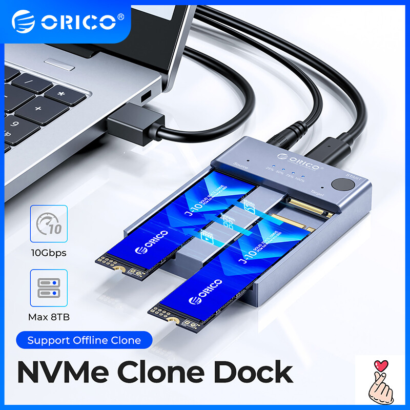 ORICO Dual Bay M.2 NVME SSD Enclosure Offline Clone USB C 3.1 Gen2 10Gbps For M Key & M/B Key NVME PCIe SSD Hard Drive Reader