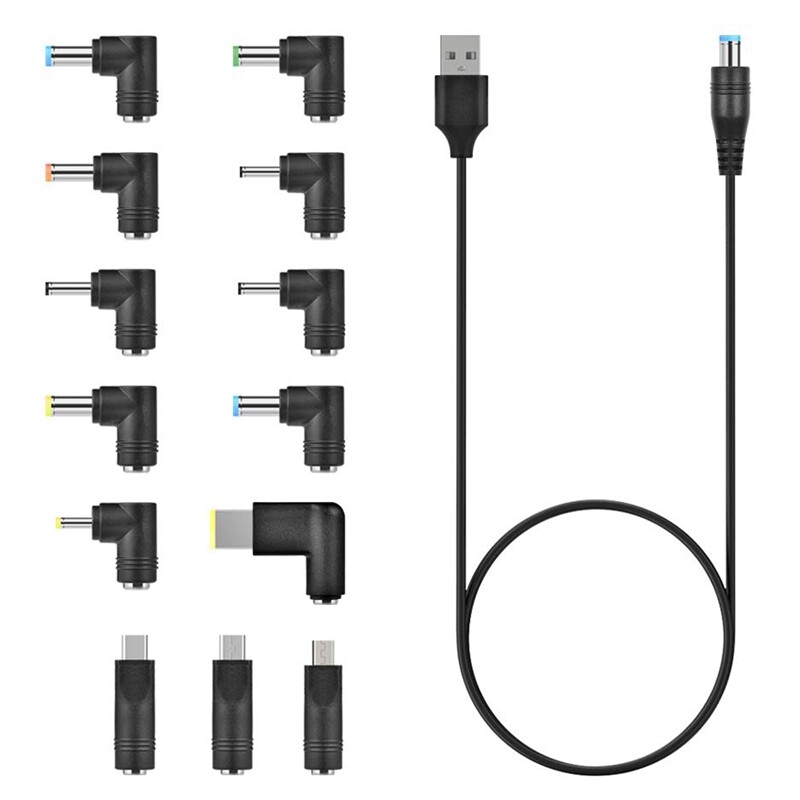 DC Power Cord USB to 5.5X2.1 Multifunctional Dc Interchangeable Plug is