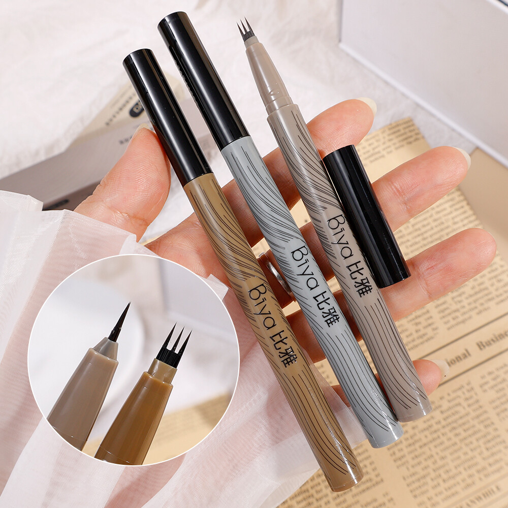 Waterproof Multi-purpose Liquid Eyebrow Pencil 4 Points Matte Black Eyeliner Eyebrow Pen