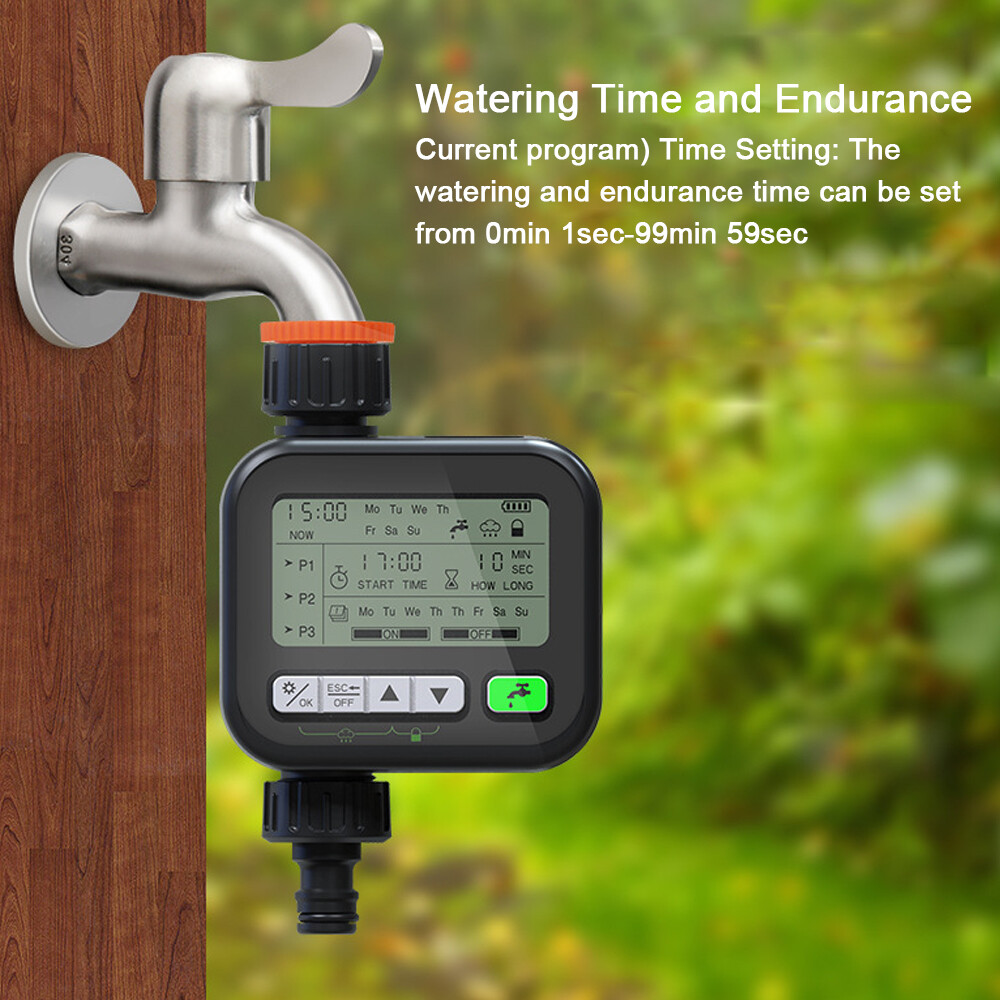 Smart Sensor Gardening Irrigation Timer Automatic Watering Device Garden Balcony Rain Sensing Control Intelligent Irrigation System Controller 3 Program Setting with Child Lock