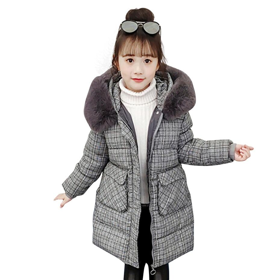 Girls Down Coat Plaid Girl Parka Kids Long Sleeve Kids Down Jacket Winter Thick Warm Clothes For Girls 6 8 10 12 14 Year