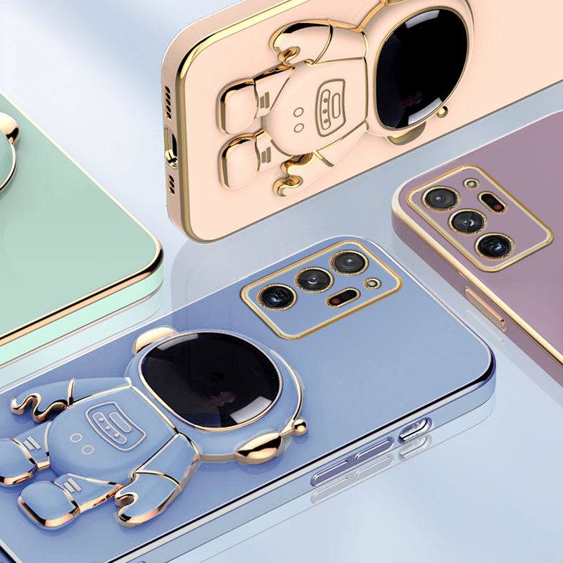 For Samsung Galaxy Note20 Ultra / Note20 / Note10 Plus / Note10 / Note9 / Note8 Astronaut Bracket Luxury Plating Gold Soft Phone Cases Cover