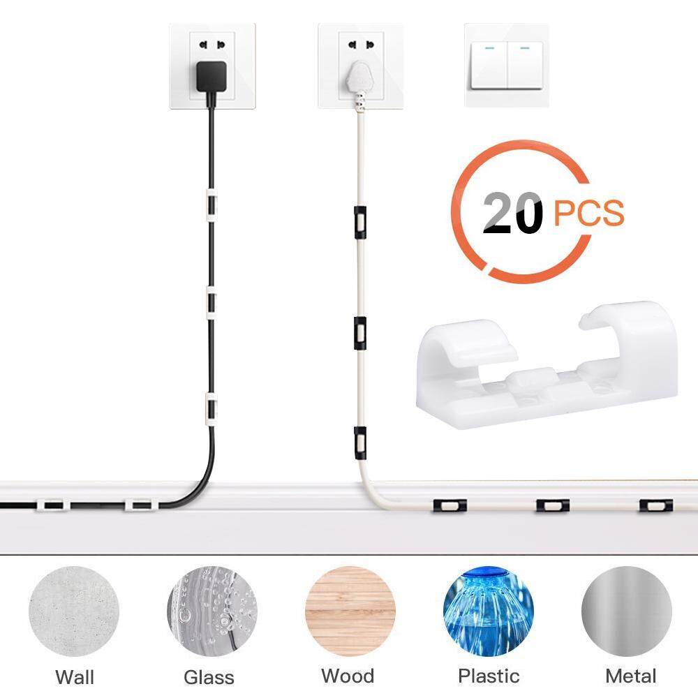 20x Self-Adhesive Cable Clips Organizer Drop Wire Holder Cord Management UK