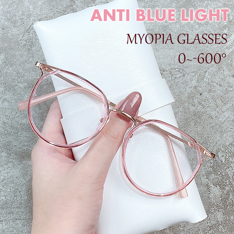 Round Computer Anti Radiation Blue Light Glasses Women Men Cat Eye Nearsighted Eyewear Student Glasses With Grade 1.0 1.5 2.0 2.5 3.0 3.5 4.0