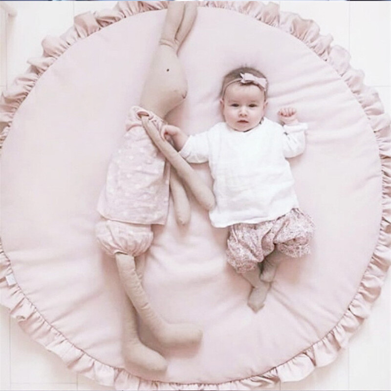 IPANDORA round solid color lace play mat, climbing mat, baby room carpet, crawling mat, children's room decoration blanket