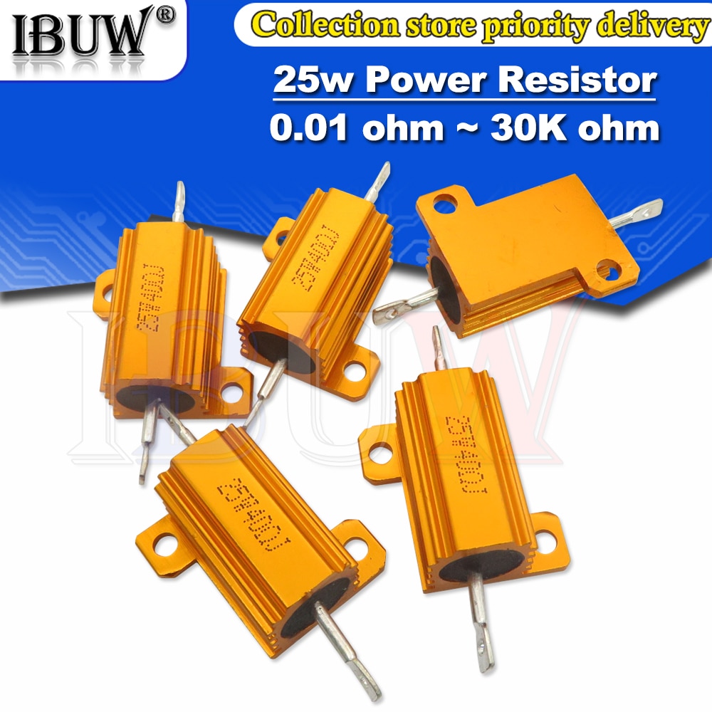 Rx24 25w aluminum power metal shell case wirewound resistor 0.01 ~ 30k 1 2 3 5 6 8 10 20 100 150 200 300 500 1k 10k ohm