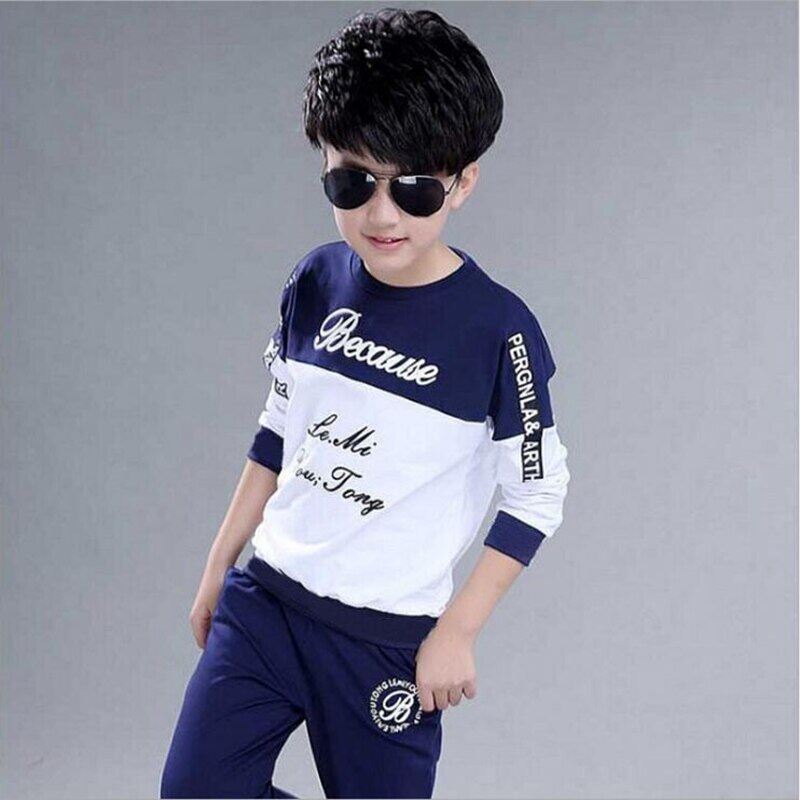 5-12 Years Kids Boy Clothes Set Spring Sports Set Long Sleeve T-shirt + Pant