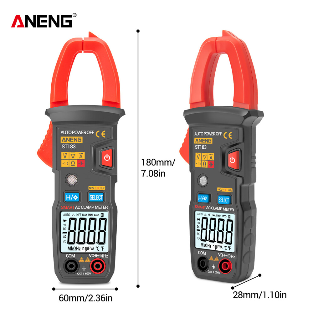 ANENG ST183 6000 Counts Digital AC Current Clamp Meter 600A Automatic Range Multimeter with Backlight Voltage Meter Clamp Gauge NCV Test Clamp Ammeter Universal Meter Tester Measuring Capacitance / AC Current / AC/DC Voltage / Resistance / Frequency