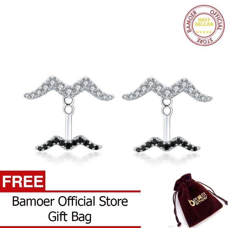 BAMOER Original Design Seagull Stud Earrings for Women Black AAA CZ Paved Sterling Silver Jewelry OL Fashion Accessories SCE699