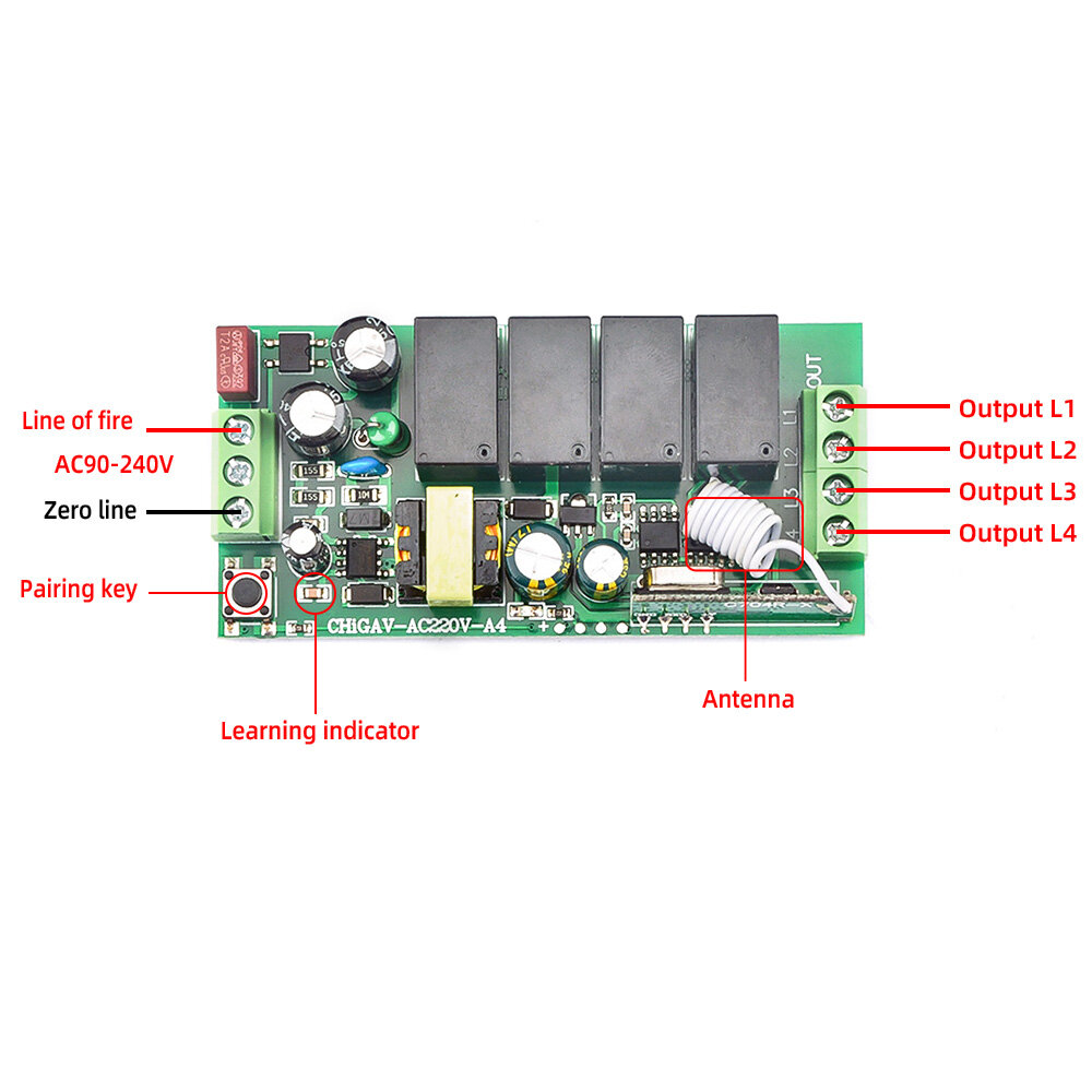 [100% Original] diymore 4CH Relay Receiver Module RF Switch for Gate Garage opener 433MHz Universal Wireless Remote Control AC110V-220V