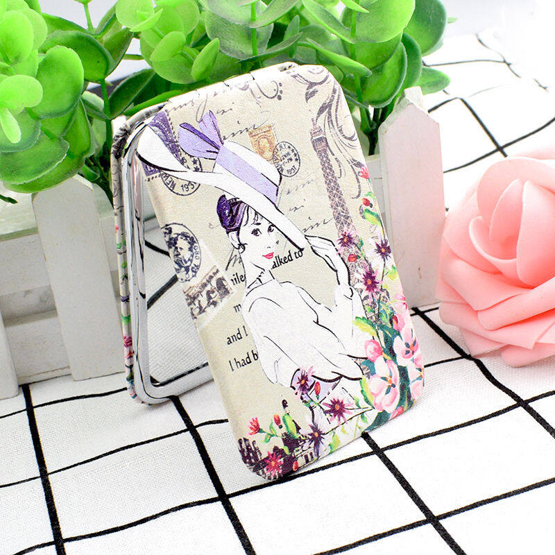 Gương Nhỏ Gấp Đôi Di Động Gương Thử Đồ Gương Mini Pu Sáng Tạo Quà Tặng Lễ Hội Gương Trang Điểm
