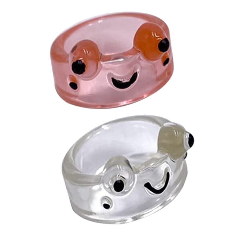 2Pcs Tiktok Cartoon Frog Rings with Box for Men Fashion Cute Frog Resin Women's Ring Acrylic Animal Rings Jewelry Best Friends Couple Rings Accessories Gift