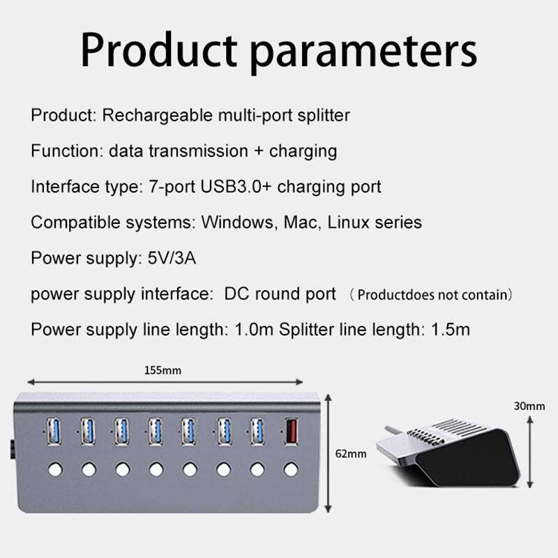 Bộ Chia USB JDB Usb 3.0 Với Công Tắc Độc Lập, Nguồn Điện Bên Ngoài, Bộ Mở Rộng Đa Giao Diện, Hub, Một Cho Bảy Cổng