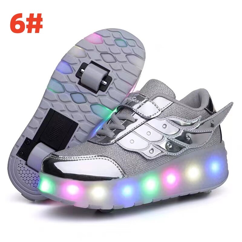Children Roller Skate Sneakers Flying shoes Kids Shoes  with Two Wheels glowing  Up for Boys Girls