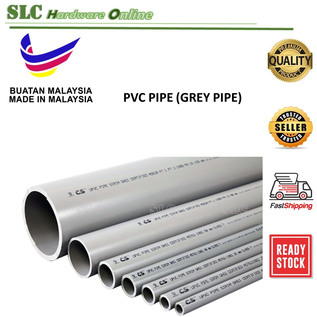 **1 Meter** PVC Pipe (Grey) for water piping @ Class 