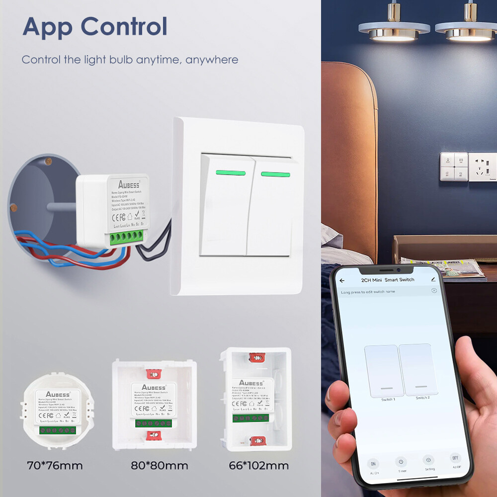 【el style】HOT SALE Mini Tuya Smart 2 gang WIFI Switch DIY Switch Module Support Two Way Switch APP Control Work With Alexa and Goo-gle Home Yandex Alice