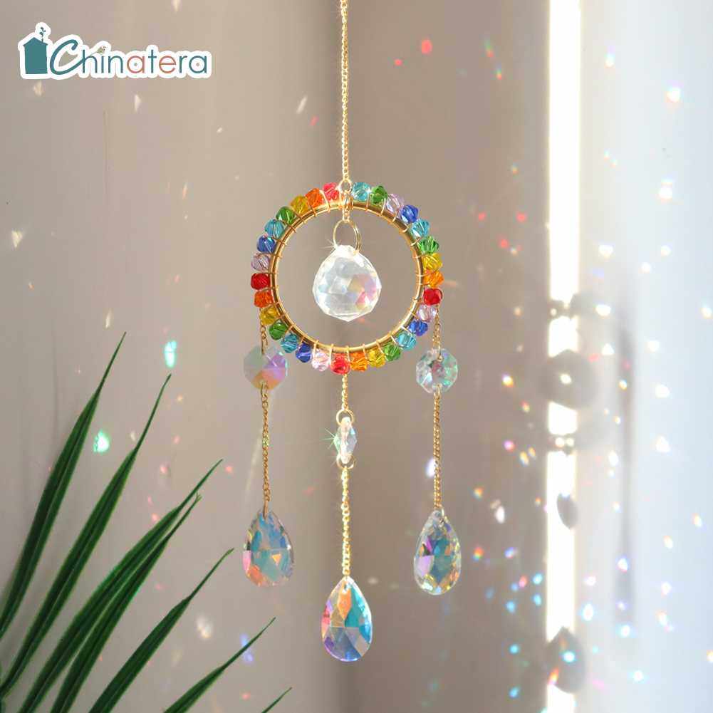 Chinatera Crystal Windchime Ornament Colorful Beads Star Moon Jewellery Pendant Prism Light Catcher Rainbow Maker Window Hanging Wind Chime Home Garden Decor