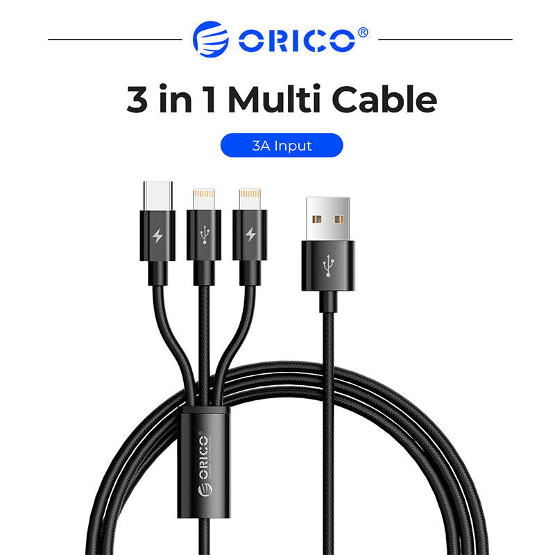 ORICO 1.2M 3 in 1 USB Cable, USB Type C Cable for iPhone 14 13 Pro Max 12 11, USB-C Micro USB Cable Fast Charging Xiaomi Samsung Huawei 3A