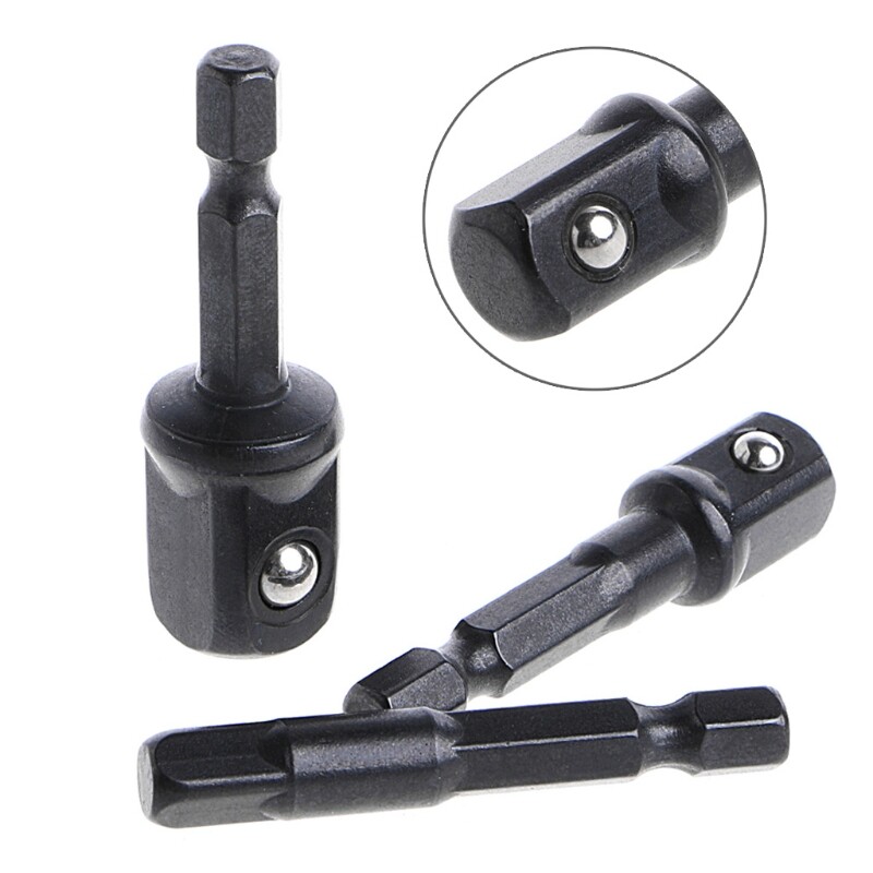 3 Pcs Socket Adapter Set Hex Shank to 1/4 3/8 1/2 Inch Impact Driver Drill Bits