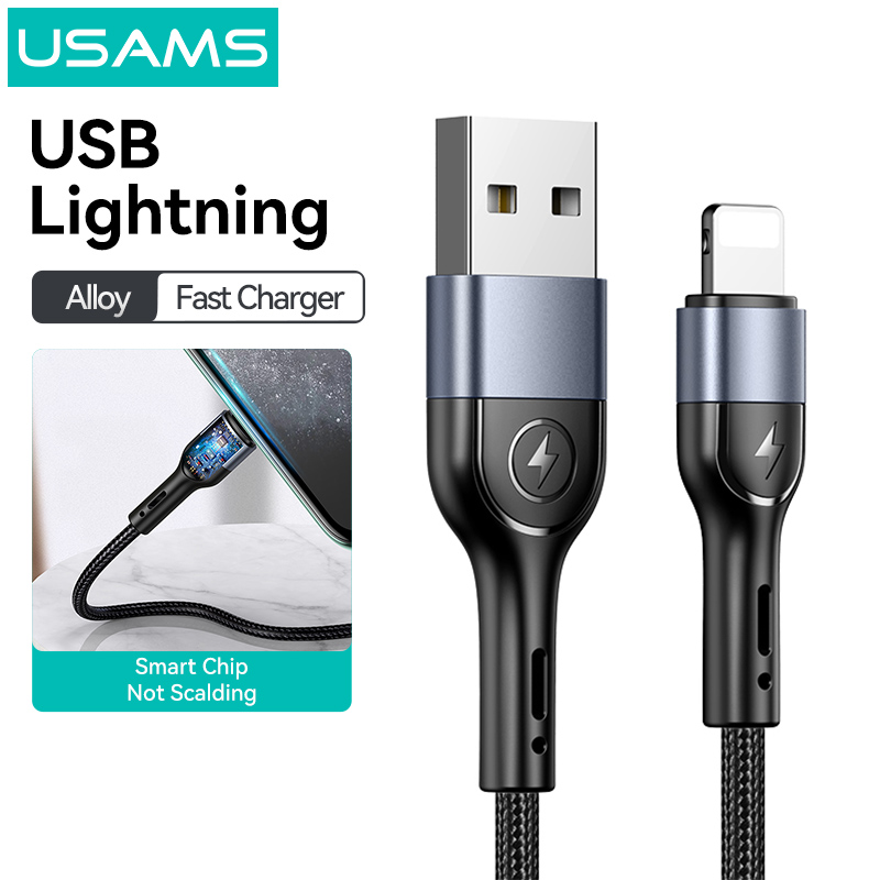 Usams lightning charge cable aluminum alloy braided cable lightning for iphone 6/7/8 iphone 11 iphone xs iphone 12 13 14 pro max charging cable