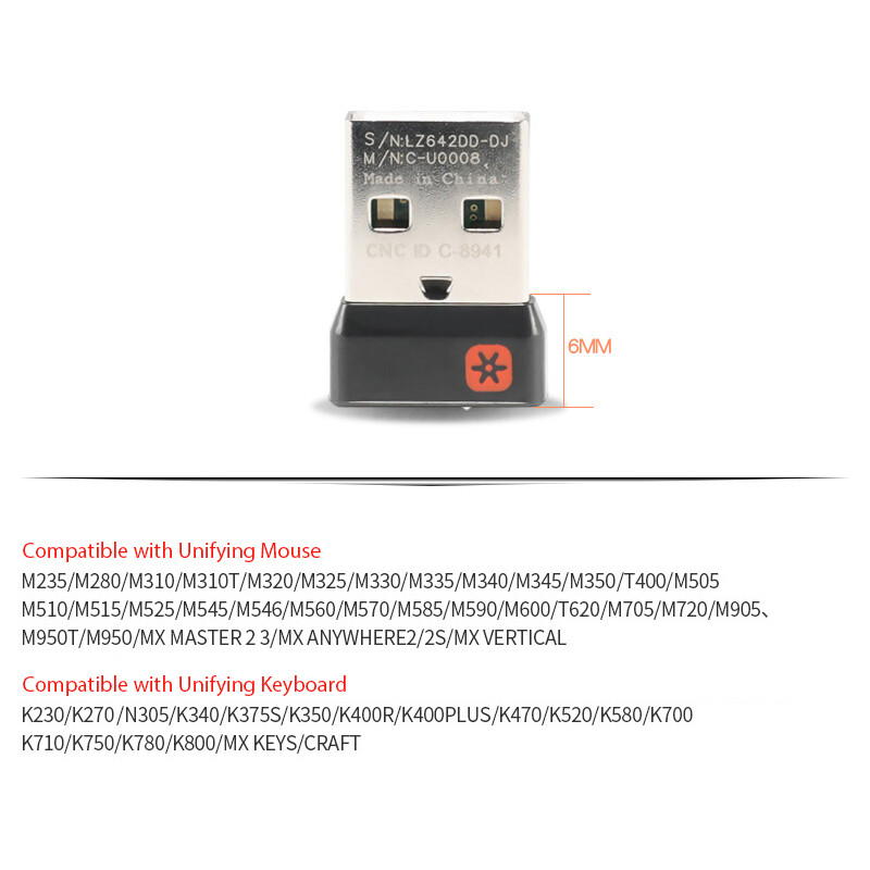 huwobei3792797 Wireless Dongle Receiver Unifying USB Adapter for Logitech PC Mouse Keyboard