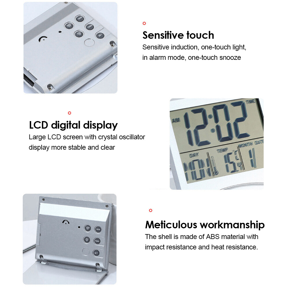 Shockley Foldable Desktop LCD Electronic Clock Temperature and Humidity Meter Multi-function Date Temperature and Humidity Meter Travel Clock