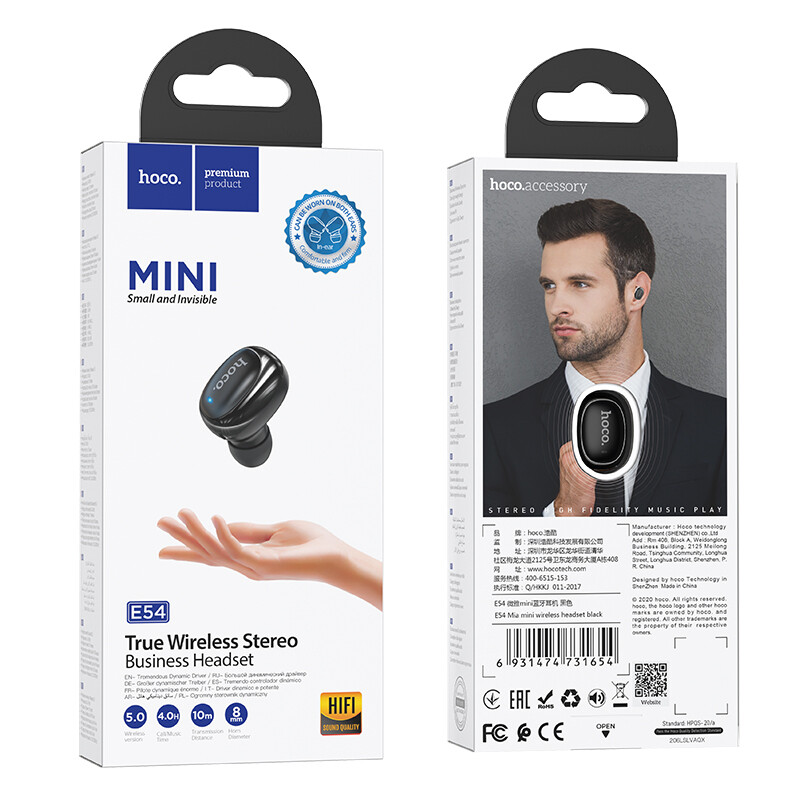 HOCO 100% Original Universal  E54 Mini Bluetooth Single Earphone Bluetooth 5.0 for iphone 12 Samsung Vivo oppo