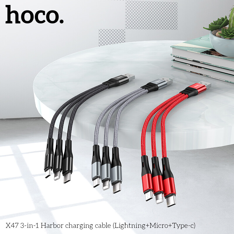HOCO X47 3in1 Lightning /Micro USB/ Type Cable Fast Charging Cable for Samsung Xiaomi Android Phone