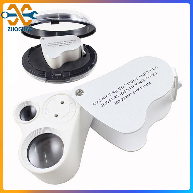 ZUOGUAN 30X 60X Dual Lens LED Light Folding Jewelry Magnifier Pocket Magnifying Glass Handheld With Light Small Illuminated Magnifi