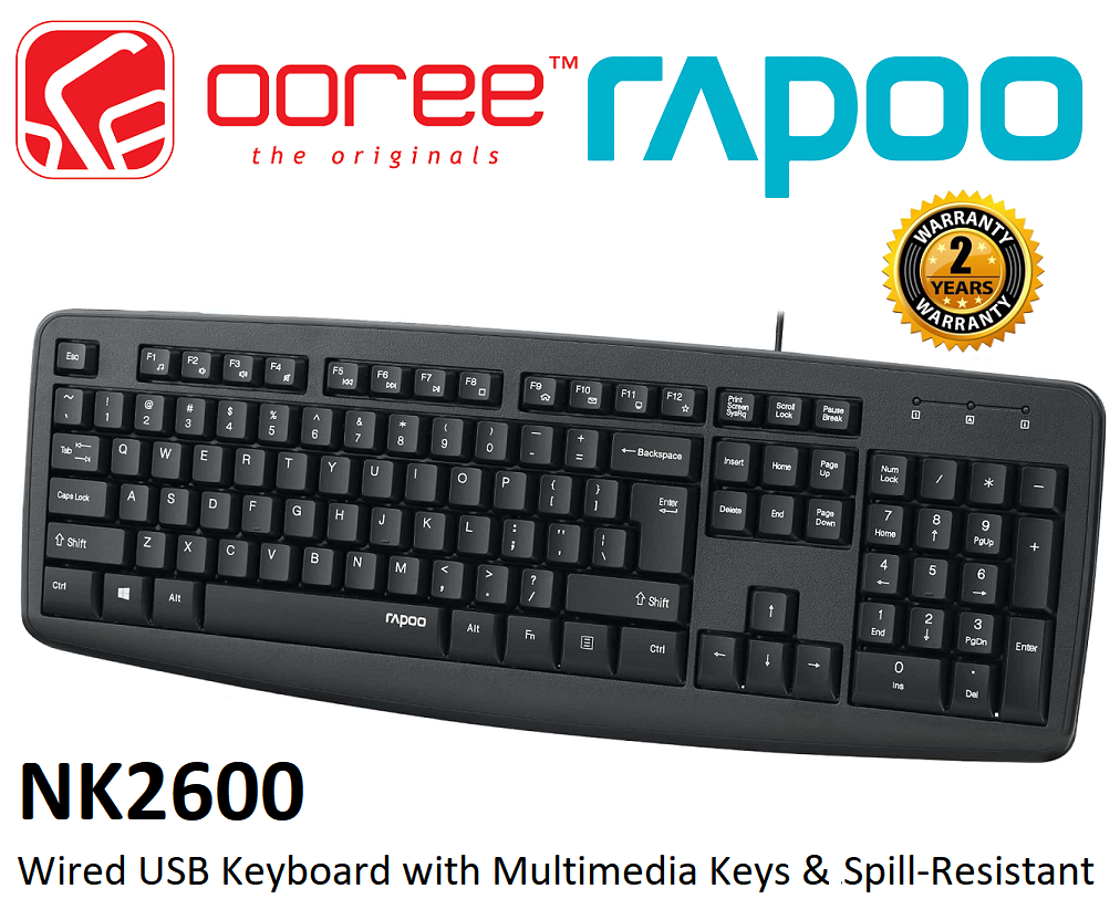 RAPOO NK2600 WIRED USB DESKTOP KEYBOARD WITH SPILLRESISTANT, LASER