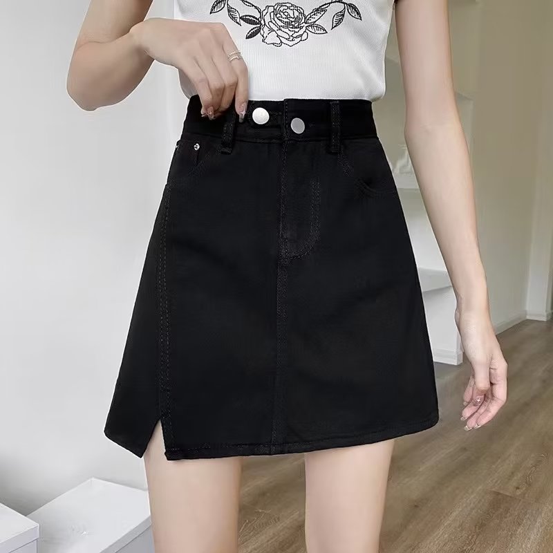 Denim skirt, high waist, large size skirt, women's versatile a-line skirt, slim wrap skirt, ins short skirt